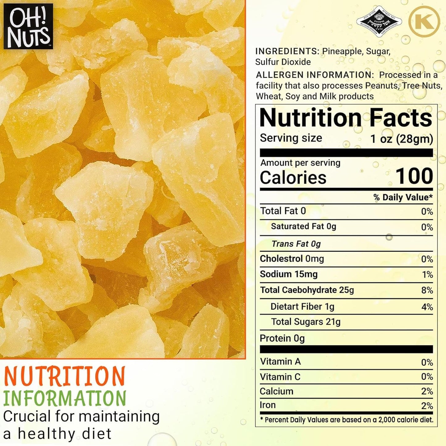 Dried Pineapple | 1 lb - Dried Fruit Chunks | Less Sugar Added | Dehydrated Fruit Bites | Packed in New York Zip-Seal Bag for Ex