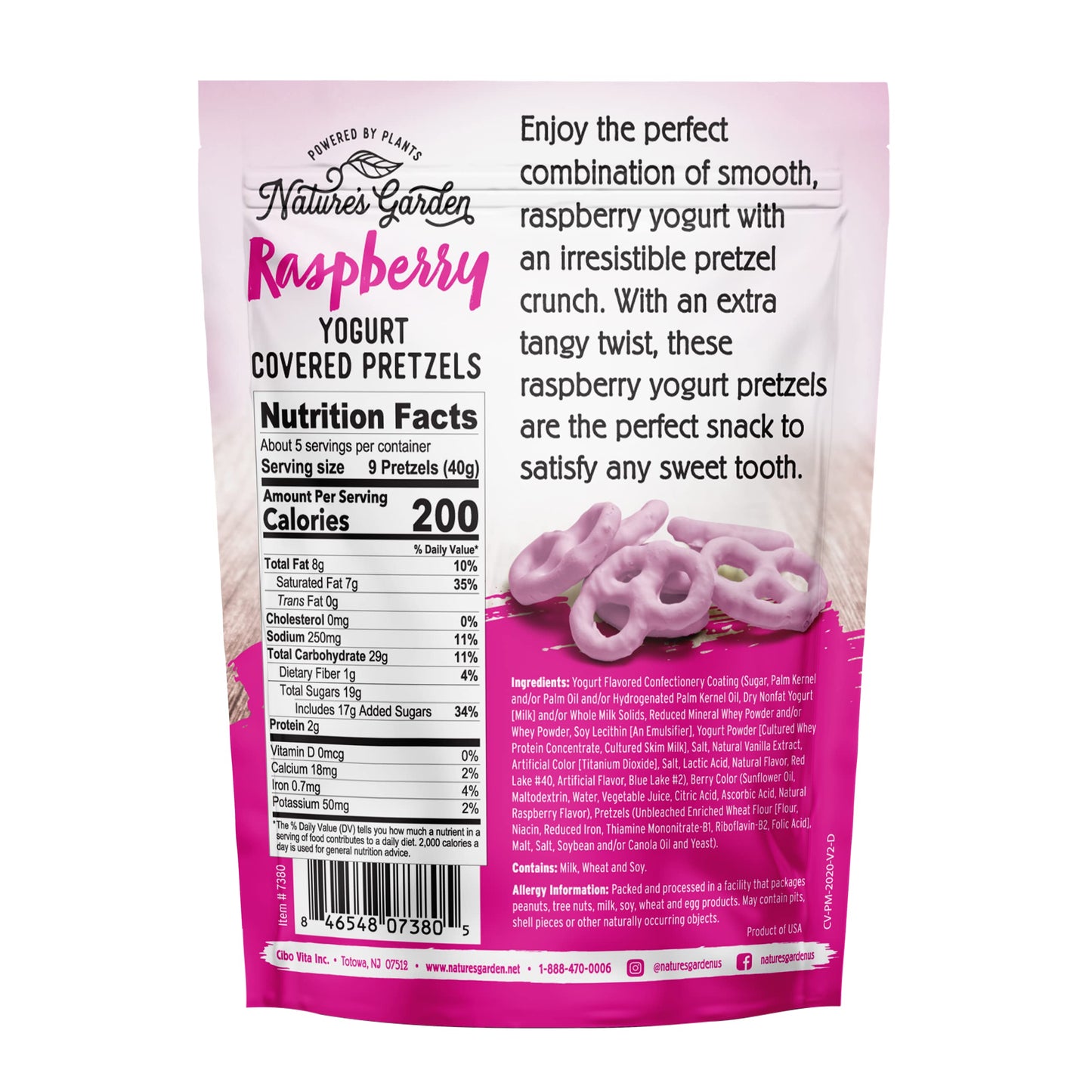 Nature's Garden Raspberry Yogurt Covered Pretzels - Indulgent Snack, 7 Oz Bag (Pack of 1) - No Trans Fat, Flavored Pretzels