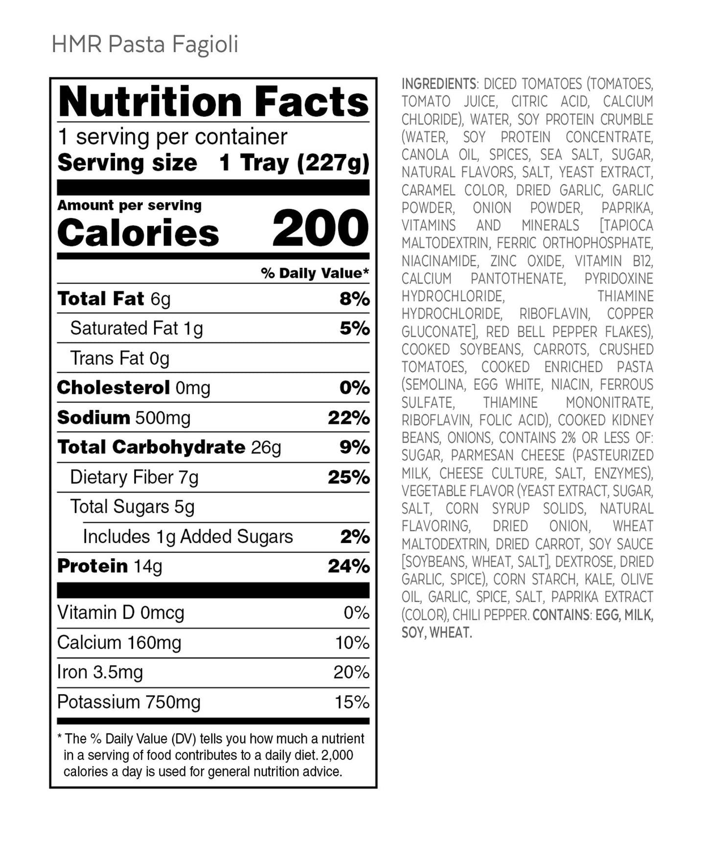 HMR Pasta Fagioli Entr e | Pre-packaged Lunch or Dinner to Support Weight Loss | Ready to Eat | Vegetarian | 14g of Protein | L
