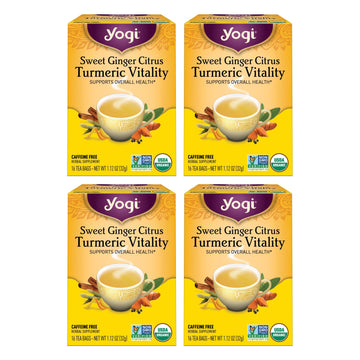 Yogi Tea Sweet Ginger Citrus Turmeric Vitality Tea - 16 Tea Bags Per Pack (4 Packs) - Organic Ginger Turmeric Tea - Supports Wel