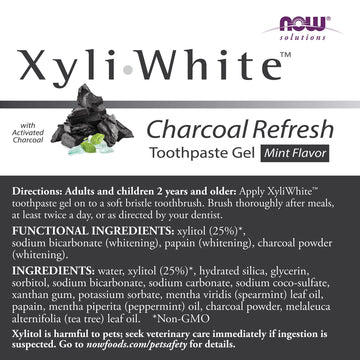 Now Solutions, Xyliwhite™ Toothpaste Gel, Charcoal Refresh With Activated Charcoal, Cleanses And Whitens, Fresh Taste, 6.4-Ounce
