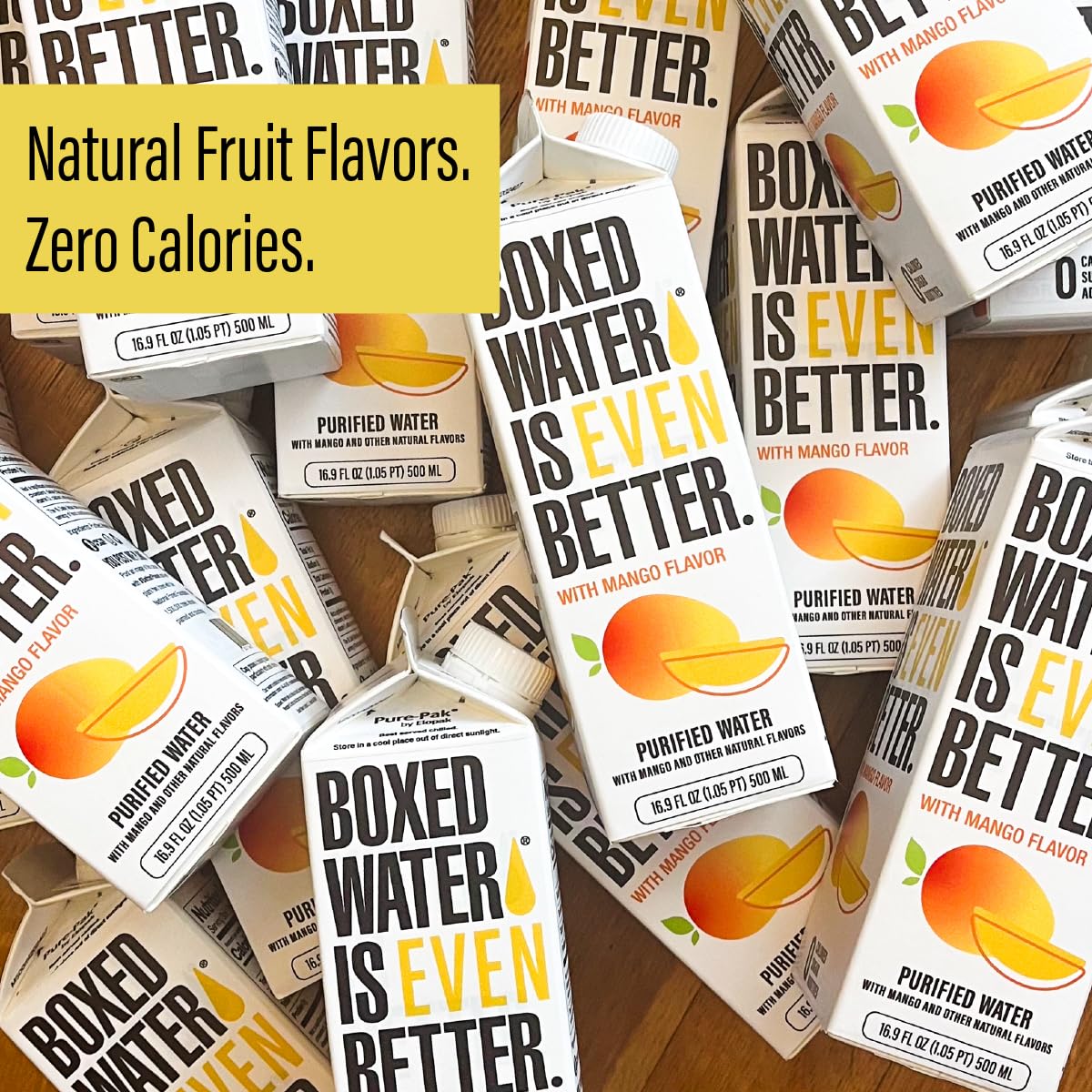 Boxed Water 16.9 Oz. (12 Pack) Mango Flavored Water - Purified Drinking Water In 92% Plant-Based Boxes – Zero Calories & Sugar Free, More Sustainable Than Plastic Bottled Water