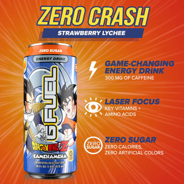 G Fuel Energy Drink, Kamehameha Strawberry Lychee Flavor, 16 oz Can, 12-Pack