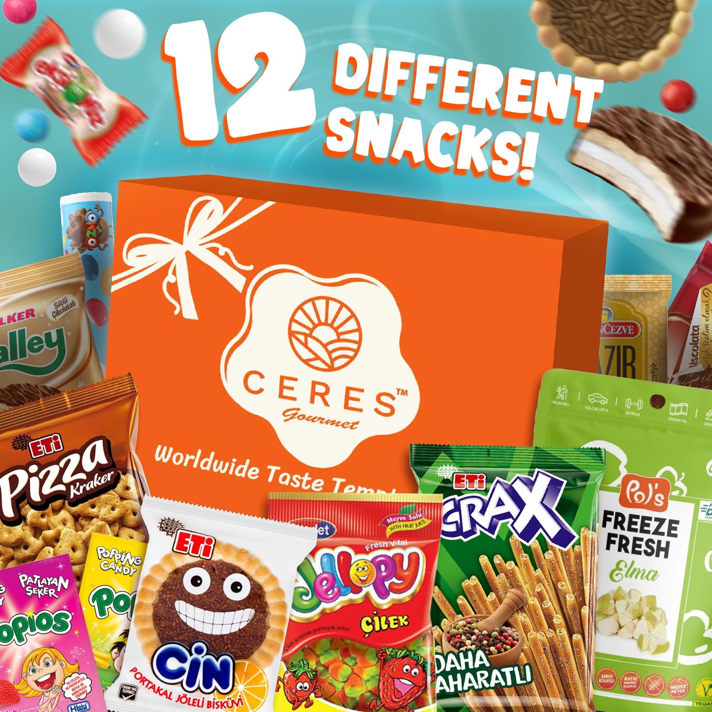 Ceres Gourmet International Snack Box - 12 Varieties, 15+ Premium Foreign Rare Snacks & Candies for Christmas & Thanksgiving
