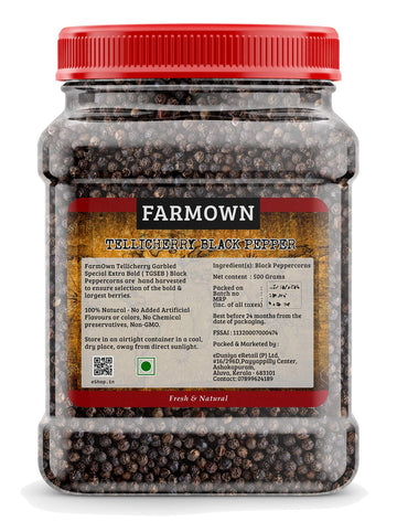 Farmown Tellicherry Black Pepper Tgseb Extra Bold 500 Grams