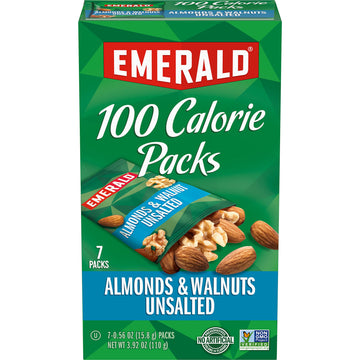 Emerald Nuts Unsalted Almonds and Walnuts 7 Ct (1-Pack), 100-Calorie Individual Packs of Nut Blend, Kosher Certified, Non-GMO, C