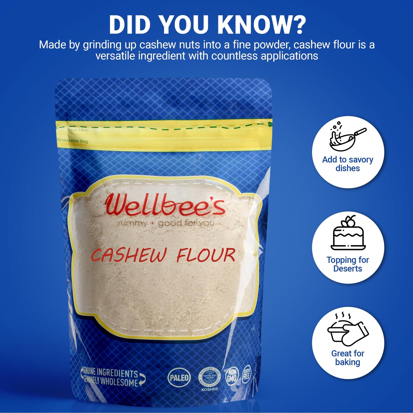Wellbee'S Cashew Flour - Gluten Free Nut Flour - Finely Ground Powder For Baking - Non Gmo - No Additives - Scd Approved (1 Lb.)