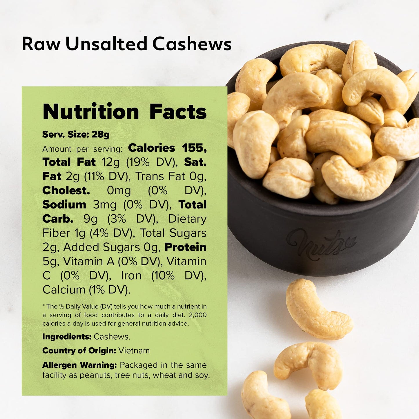 Nuts U.S. - Cashews | Raw And Unsalted | Whole Kernels And No Shell | Fresh & Unroasted | Natural Bulk Cashews !!! (1 Lb)
