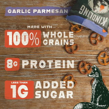 Kindling Protein Pretzels - Garlic Parmesan | Protein-Packed Snack | Kosher | 8 - 9G Protein Per Serving | Only 1-2G Of Total Su