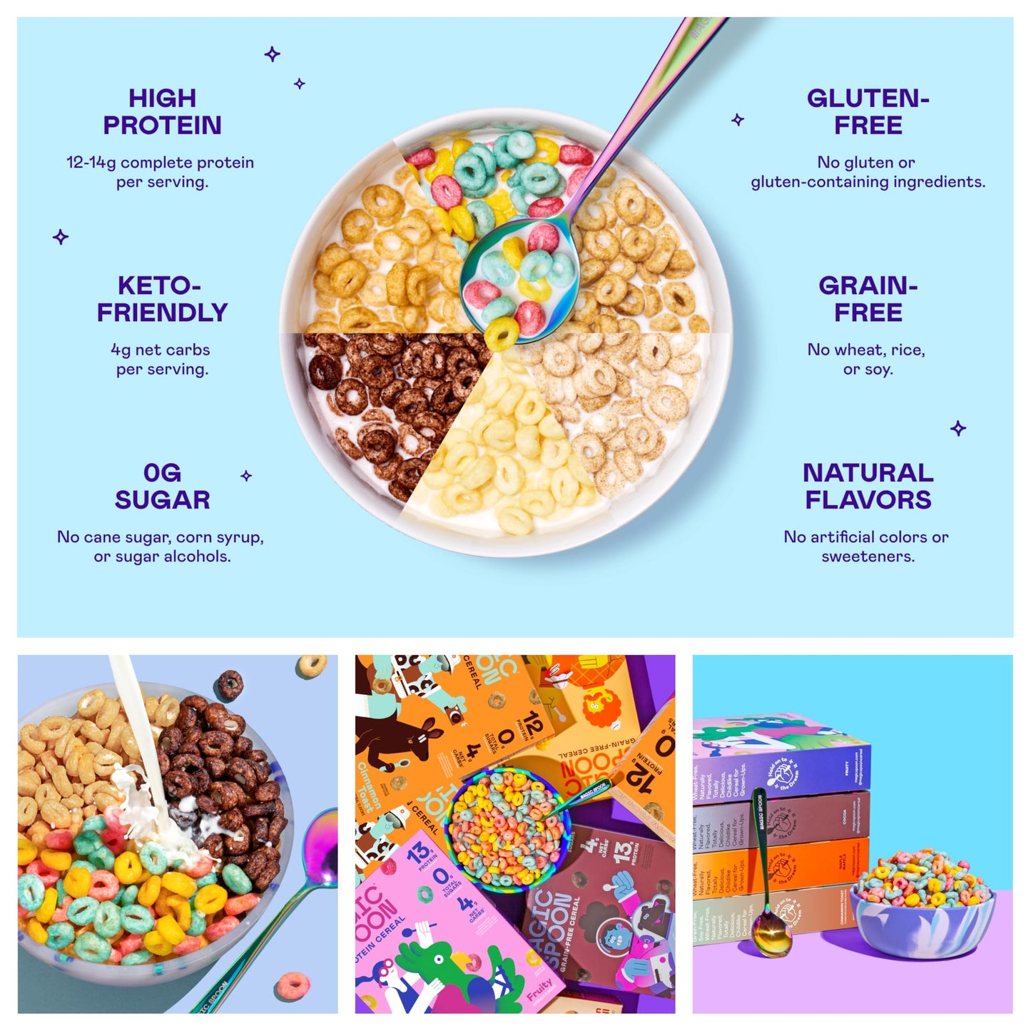 Magic Spoon Cereal - High Protein Cereals - Sugar Free Snacks - Grain & Gluten Free Cereal - Low Carb & Keto Friendly - 6 Pack: