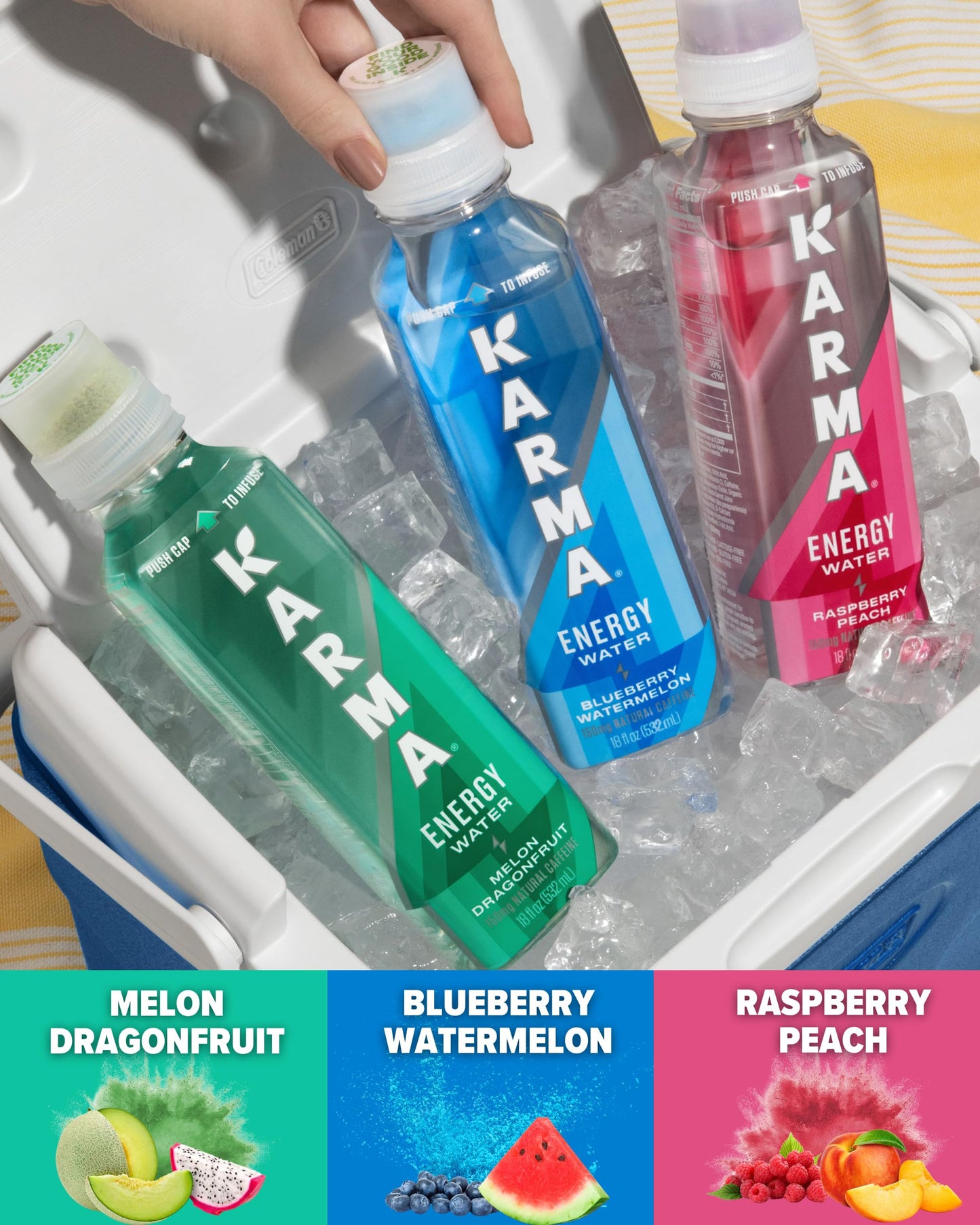 Karma Blueberry Watermelon Energy Water l Caffeinated Natural Energy Drink l Low Calorie Focus and Energy Boost, 18 Fl Oz (Pack