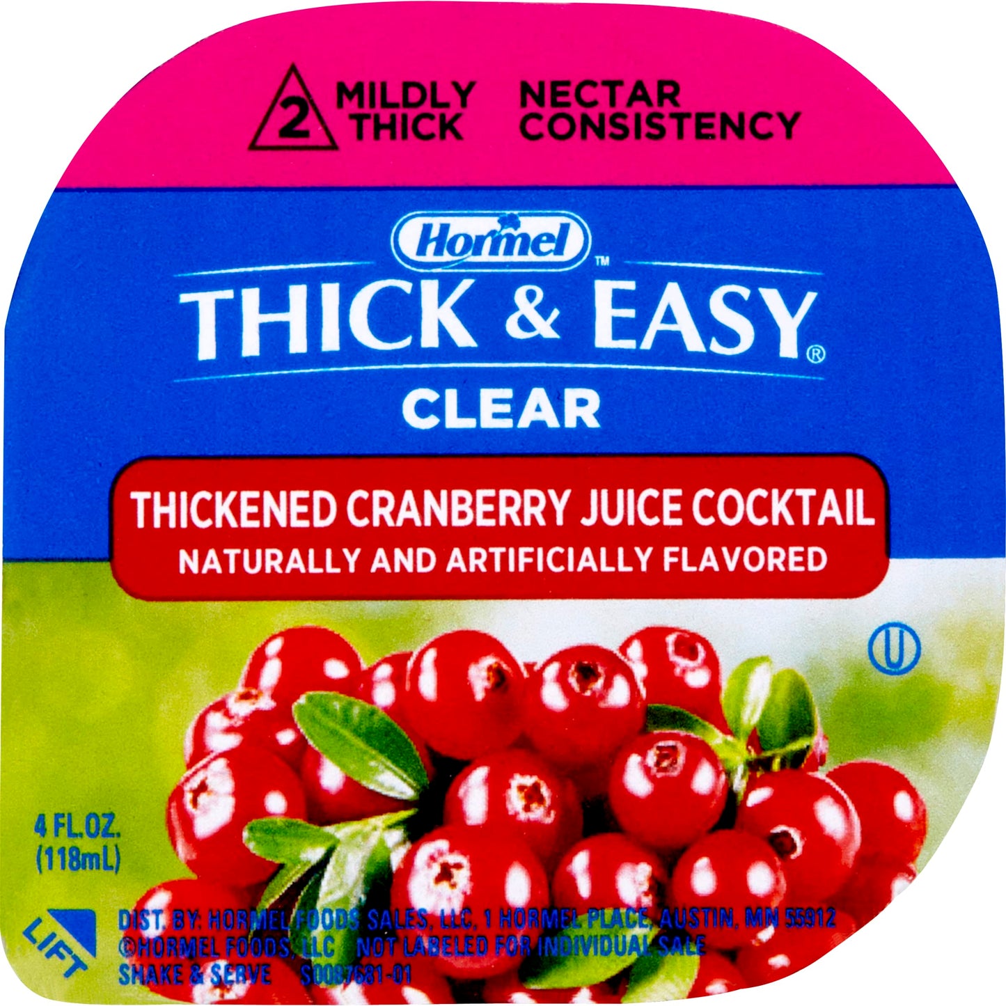 Hormel Thick & Easy Cranberry Juice Cocktail, Nectar Consistency, 4 Fl Oz, Pack of 24