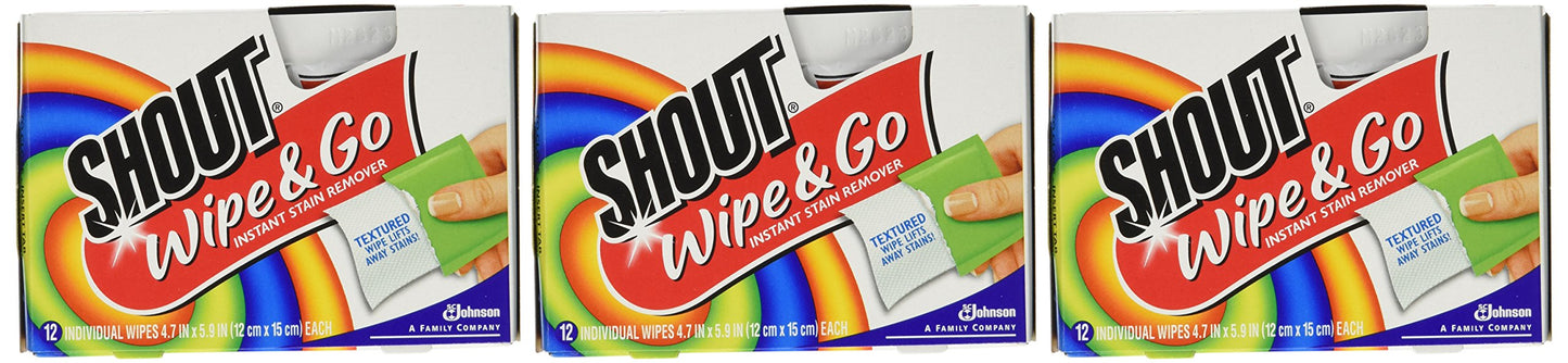 Shout Stain Remover Wipes-12 Ct (Pack Of 3)