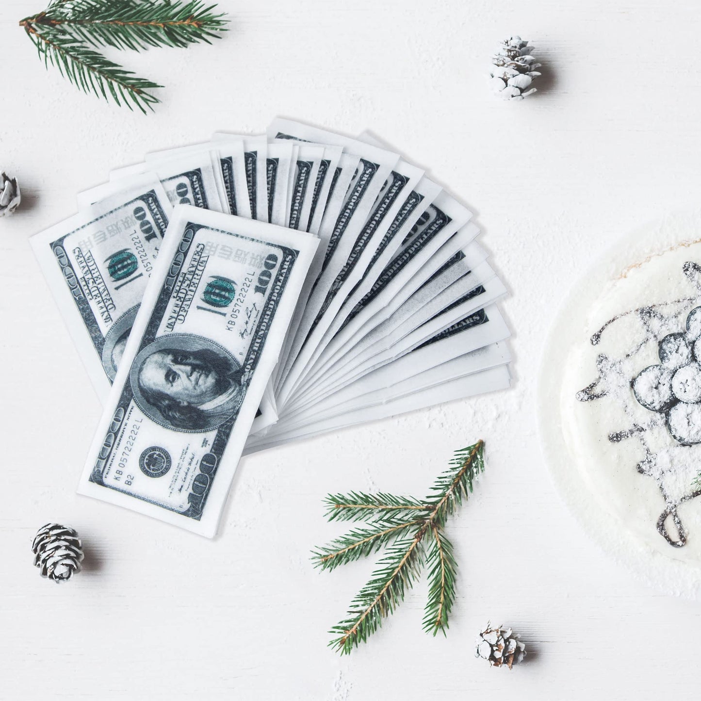 Ephlyn 50Pcs Edible Cupcake Toppers, 100 Dollar Bill Design, Wafer Paper, Green, Model EPH-2022-075