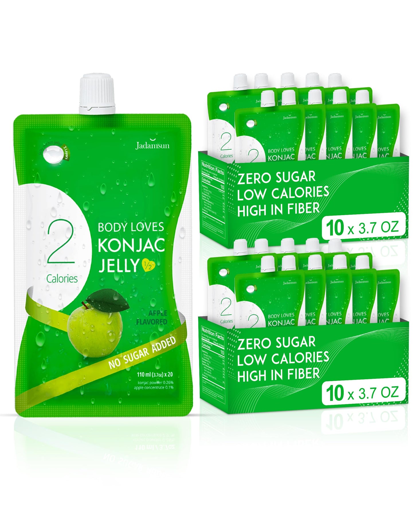 Jadamsun Konjac Jelly (Apple, 20 Pcs) - Lowest Calorie Healthy Korean Snack, Dietary Fiber, Sugar-Free Jelly Drink. Vegan, Low-C