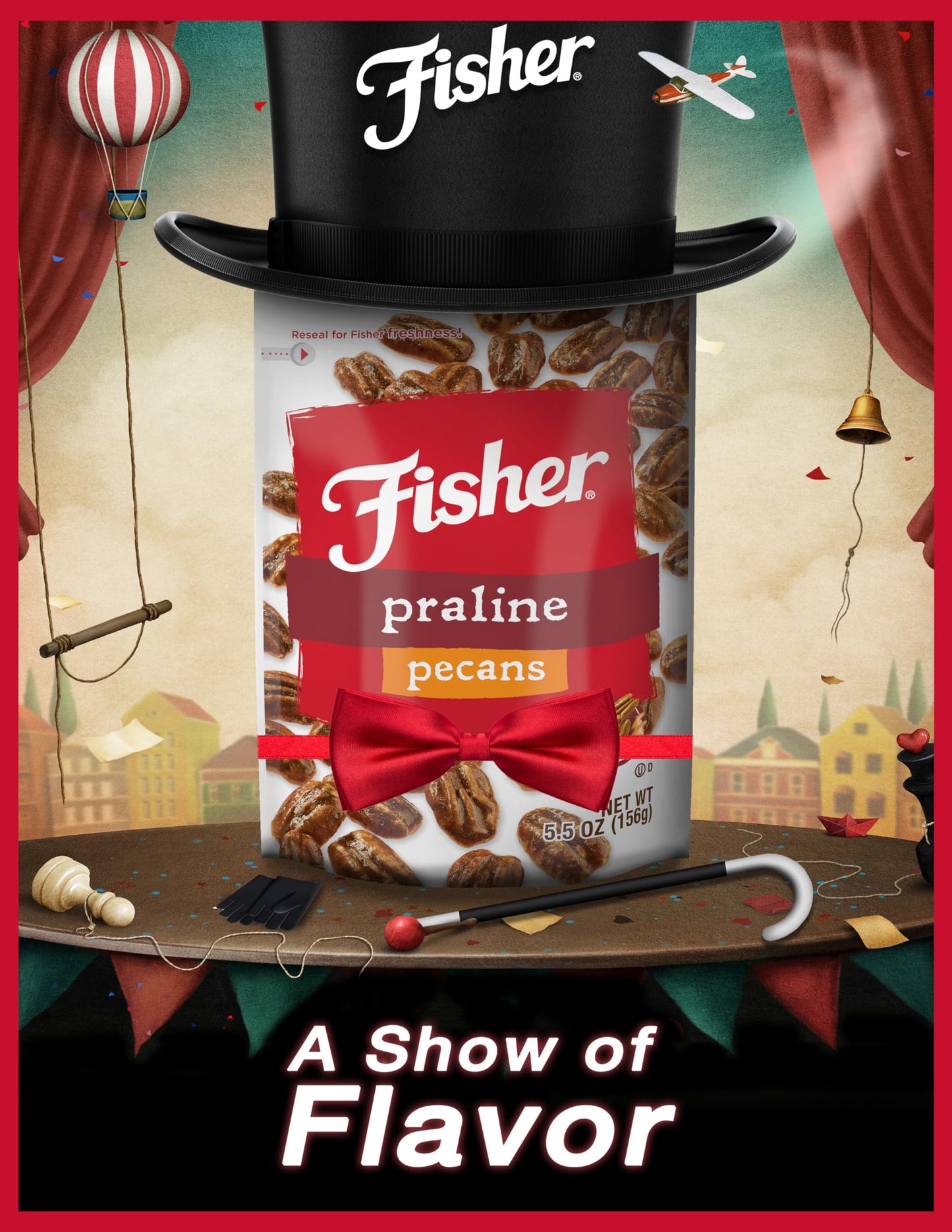 Fisher Praline Pecans, Resealable Pouch, 5.5 Ounces, Whole M th Pecans, Model P27108
