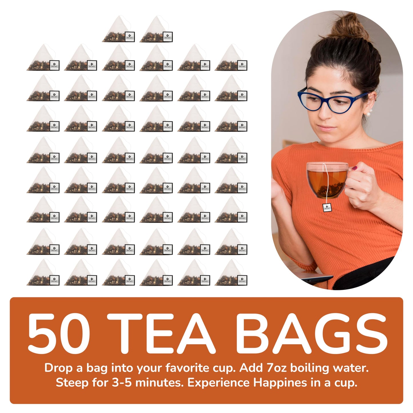 Brewix, Masala Chai Tea Bags (50 Pyramid Tea Bags) Strong, Robust & Spicy - Pure Ingredients | Black Tea, Cinnamon, Ginger, Blac