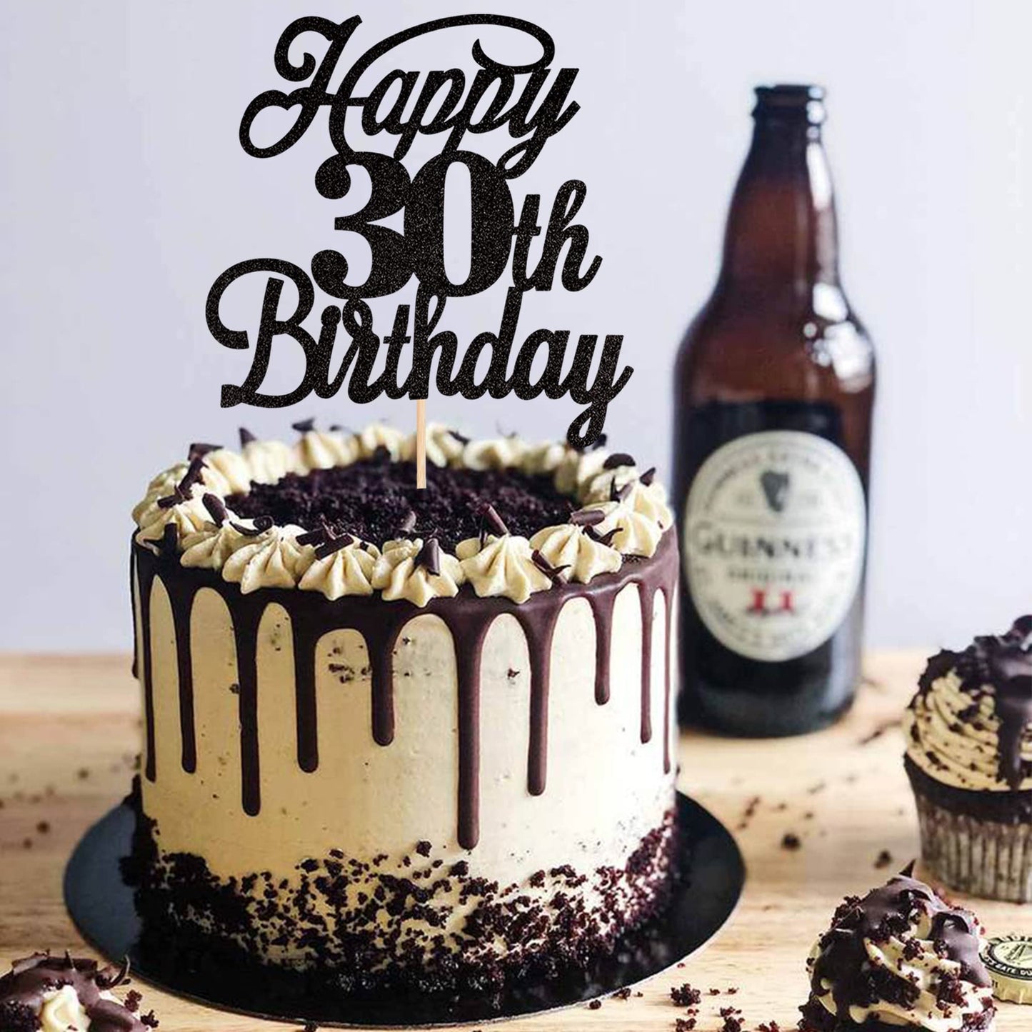 Rssta i Cake Topper Black Glitter 30th Birthday Decoration, Cheers to 30 Years, Model XM063-new-Black 30th