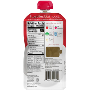 Plum Organics Stage 2 Organic Baby Food - Apple, Raspberry, Spinach, And Greek Yogurt - 3.5 Oz Pouch - Organic Fruit And Vegetab