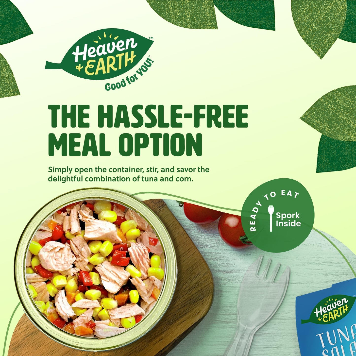 Heaven & Earth Ready to Eat Tuna Salad with Corn & Vegetables, 5.64oz (4 Pack) | Great Source of Protein | Travel Friendly Meals