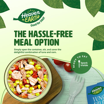 Heaven & Earth Ready to Eat Tuna Salad with Corn & Vegetables, 5.64oz (4 Pack) | Great Source of Protein | Travel Friendly Meals