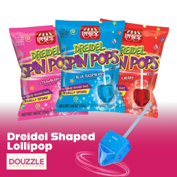 Douzzle Hanukkah Candy Dreidels For Kids, Dreidel Spin Pops, Individually Wrapped Assorted Fruity Flavors (Pack Of 8) Hanukah Pa