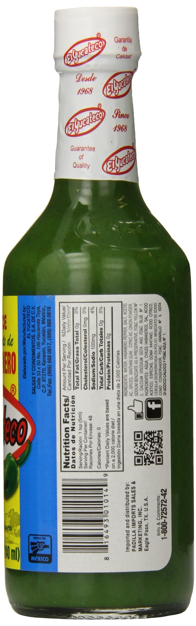 El Yucateco Green Habanero Hot Sauce 8 Oz