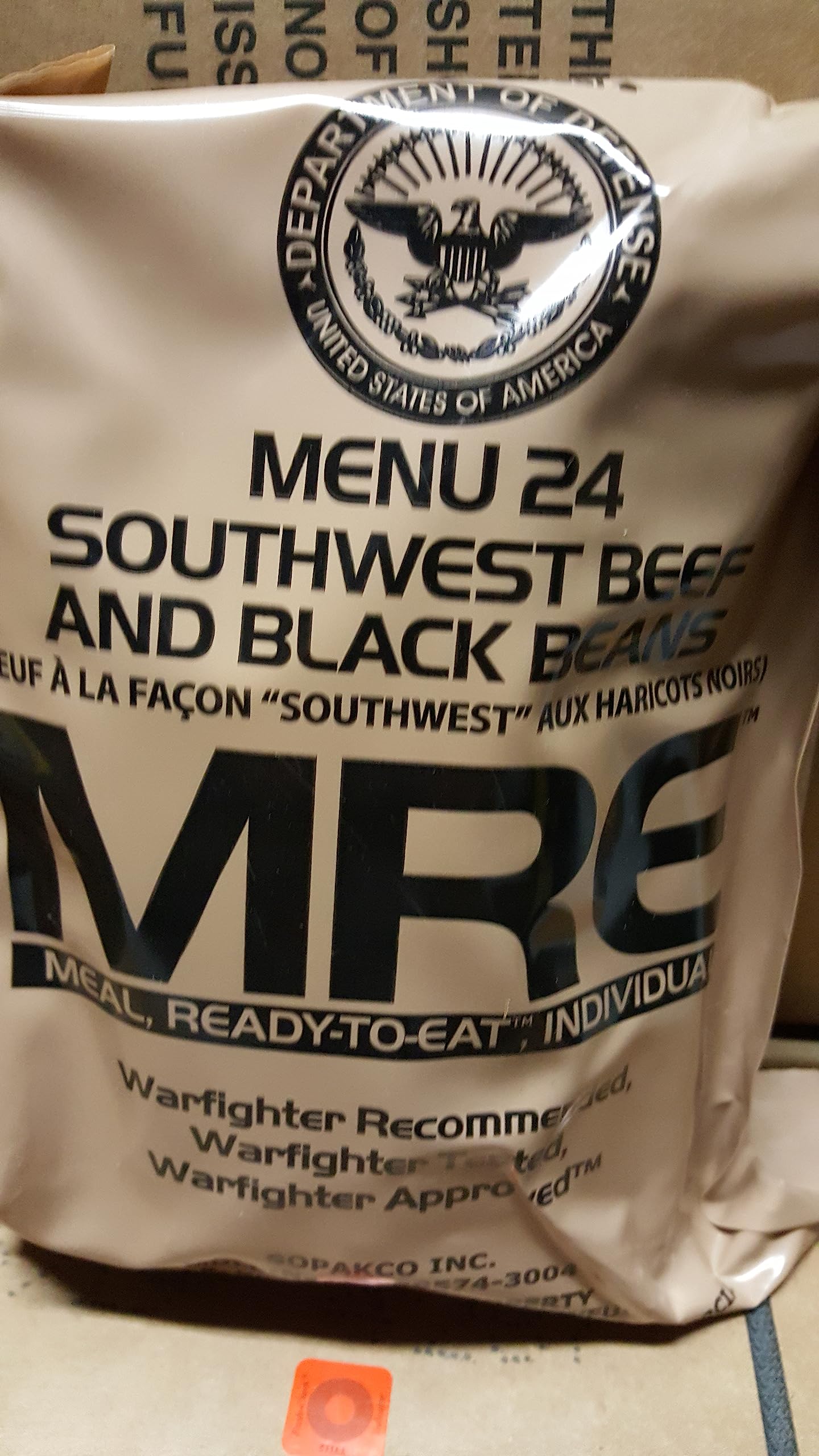 Genuine Military Mre Meal With Inspection Date September 2017 Or Newer (Southwest Beef And Beans)