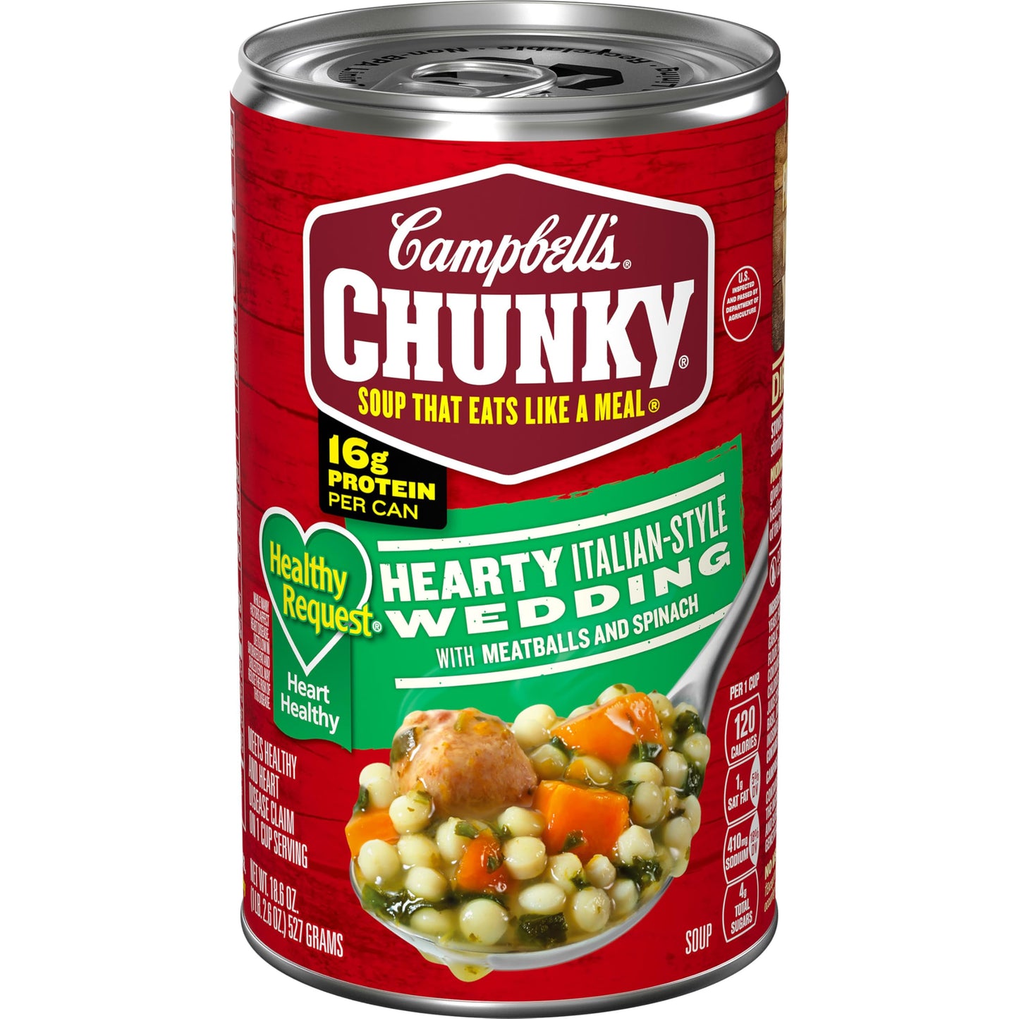 Campbells Chunky Healthy Request Soup, Hearty Italian Wedding Soup with Meatballs and Spinach, 18.6 oz Can