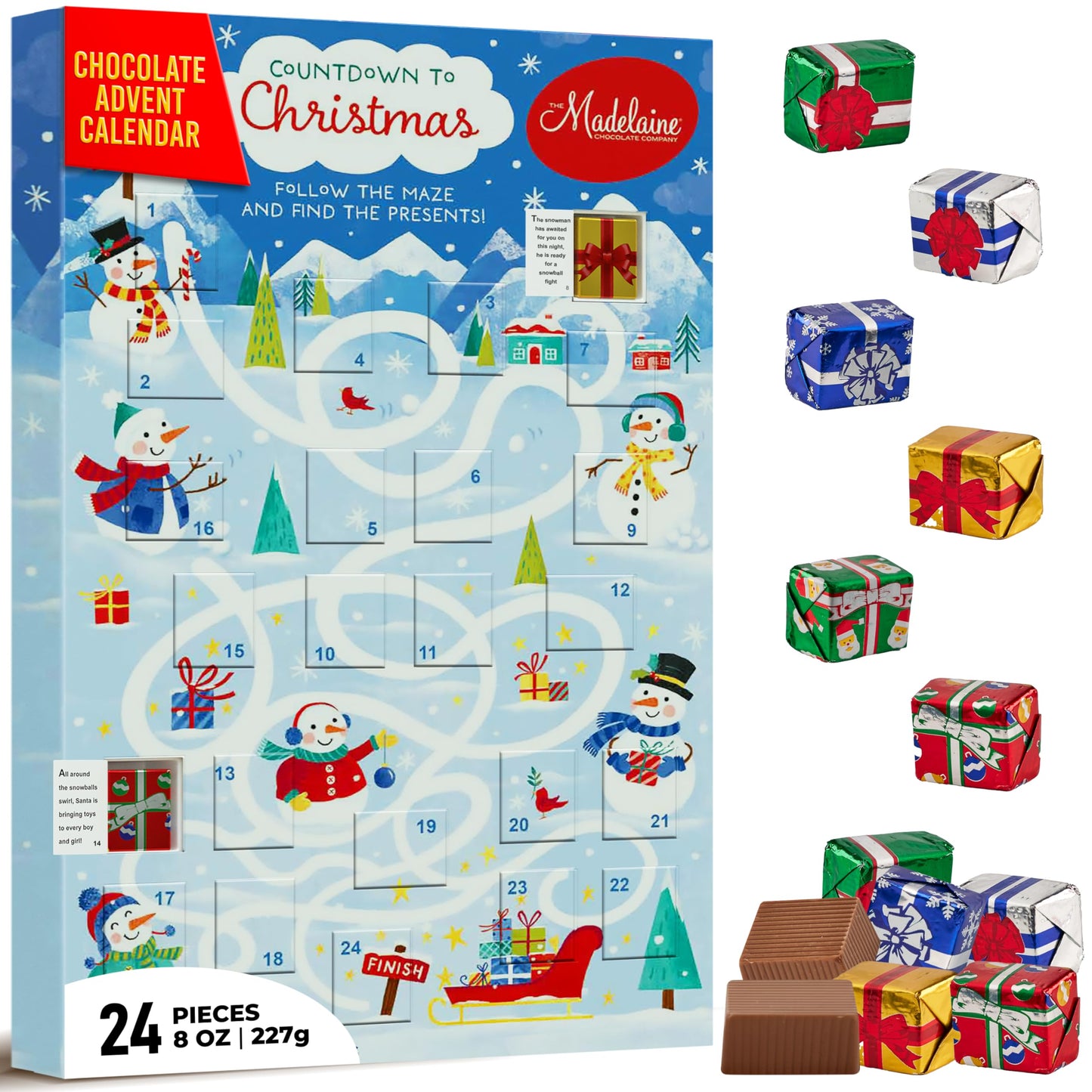 Christmas Advent Calendar 2025 - Unwrap The Magic Of Fun Advent Calendar With Top-Grade Chocolates - Candy Advent Calendar For Christmas Ideal For Kids Girls And Teens 8 Oz - Madelaine