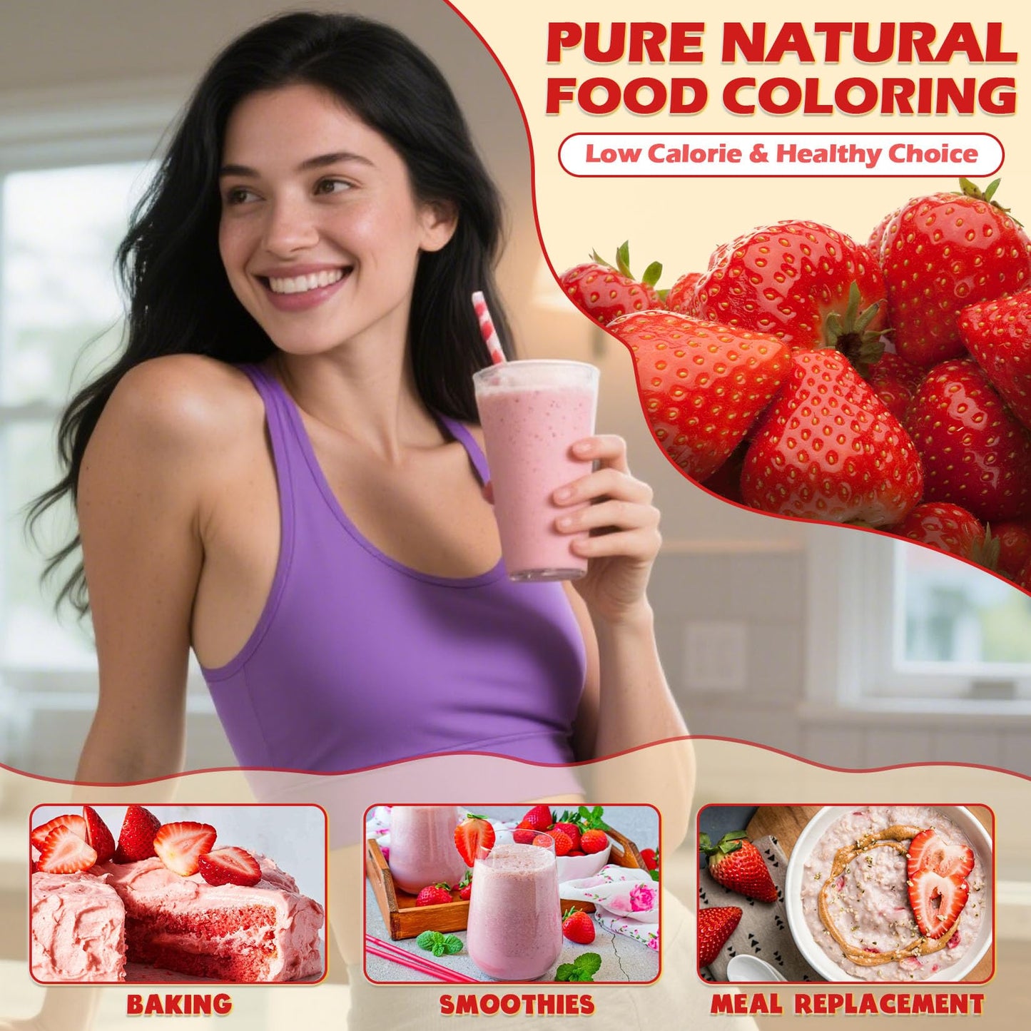 ERCorArt Strawberry Powder - 100% Pure Freeze Dried Fruit Powder, Vegan, Natural Food Coloring, 3oz, Pink