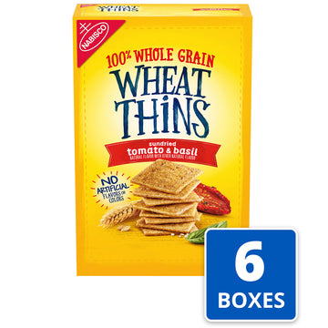 Wheat Thins Sundried Tomato & Basil Snacks, Whole Grain Wheat Crackers, Bulk Snack Crackers, 6-8.5 oz boxes