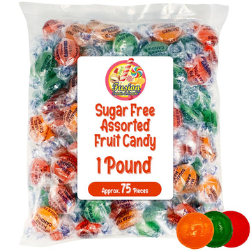Arcor Sugar Free Assorted Fruit Flavor Hard Candy - 1 lb Bulk Bag (Approx 75 Count) - Cherry, Lime, Orange Individually Wra
