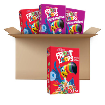 Kellogg s Froot Loops Kids Breakfast Cereal, Variety Pack, Froot Loops and Froot Loops with Marshmallows, 10.1 Ounce (Pack of 4