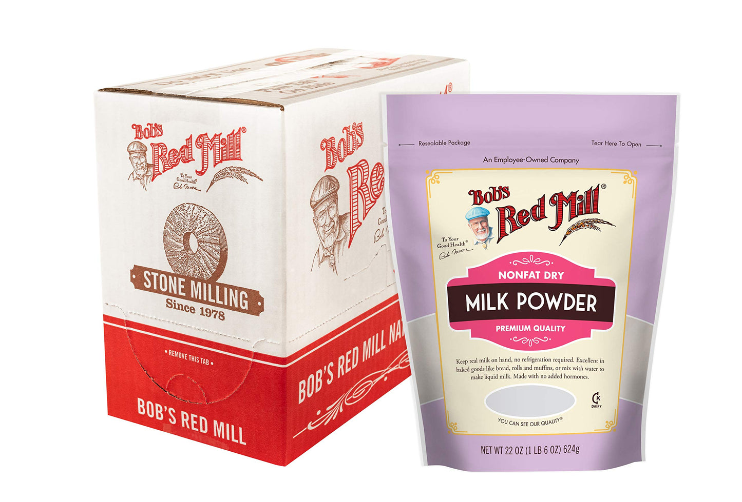 Bobs Red Mill Nonfat Dry Milk Powder - 22 oz (Pack of 4), Makes 26 Cups per Bag, Made in USA, Unflavored