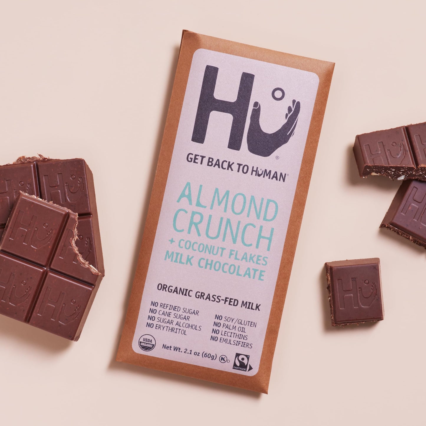 HU KITCHEN Organic Almond Crunch & Coconut Milk Chocolate Bar, 2.1 OZ