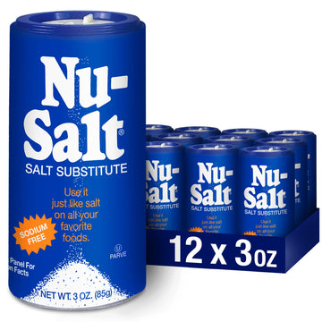 Nu-Salt Sodium-Free Salt Substitute, Contains Potassium Chloride, Table Salt Alternative, Vegan, Good For Chips, Pretzels, French Fries, Popcorn Seasoning, 3Oz Shaker Bottle (Pack Of 12)