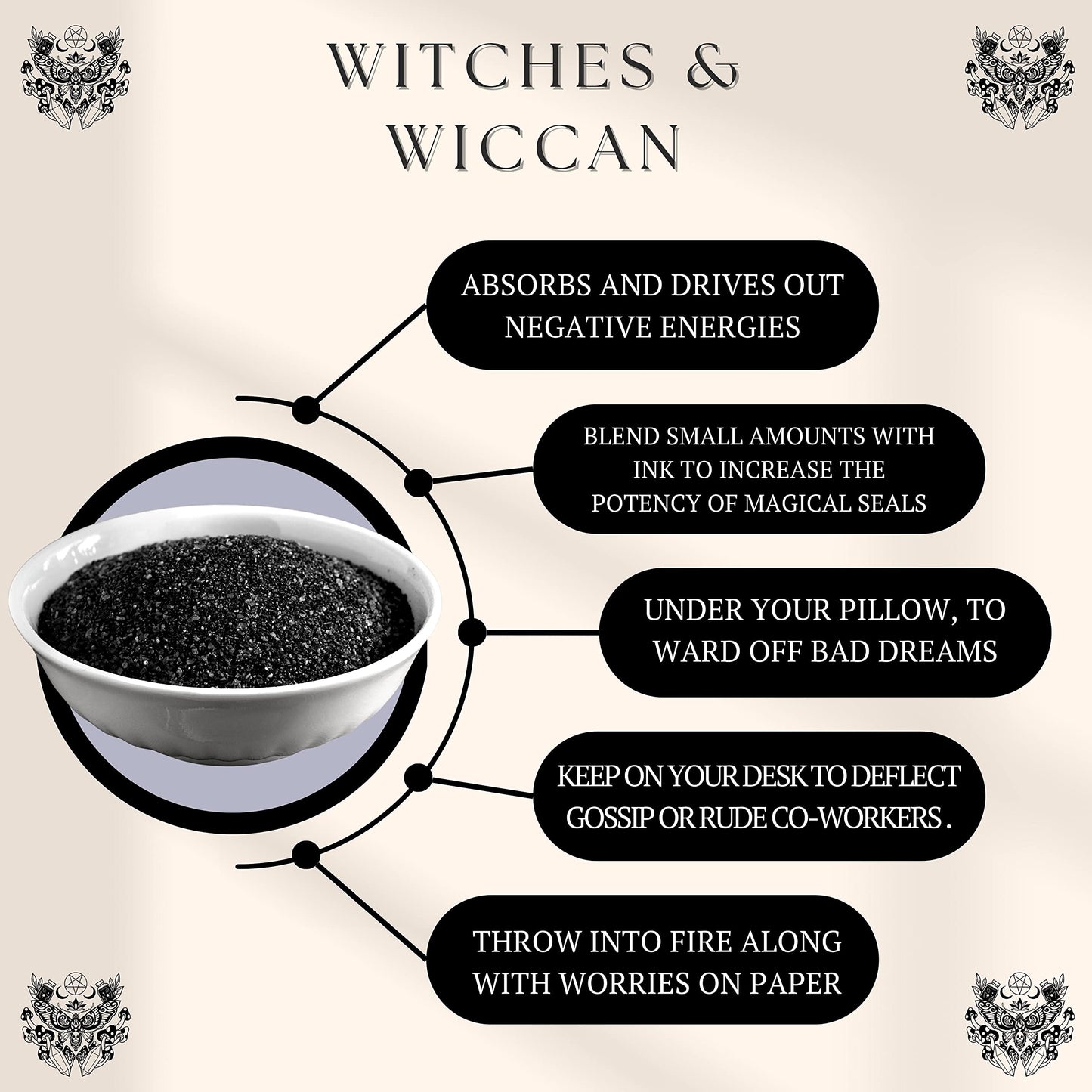 Black Salt For Protection Rituals, Wiccan Supplies, Sal Negra Para Rituales De Brujeria (5 Oz Bag) - Witches & Wiccan Witchcraft