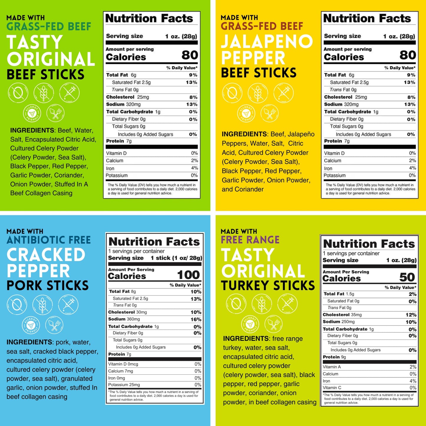 Mission Meats Meat Sticks Variety Pack - Beef, Pork, Turkey - Nitrate Free, Gluten Free, Paleo - 10 Count