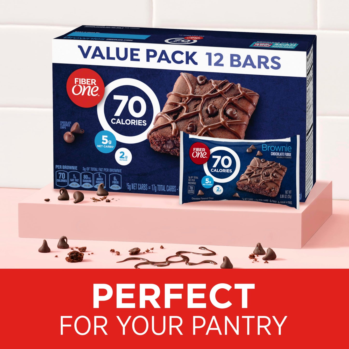 Fiber One 70 Calorie Brownies, Chocolate Fudge, Snack Bars, Value Pack, 12 Bars, 10.6 oz