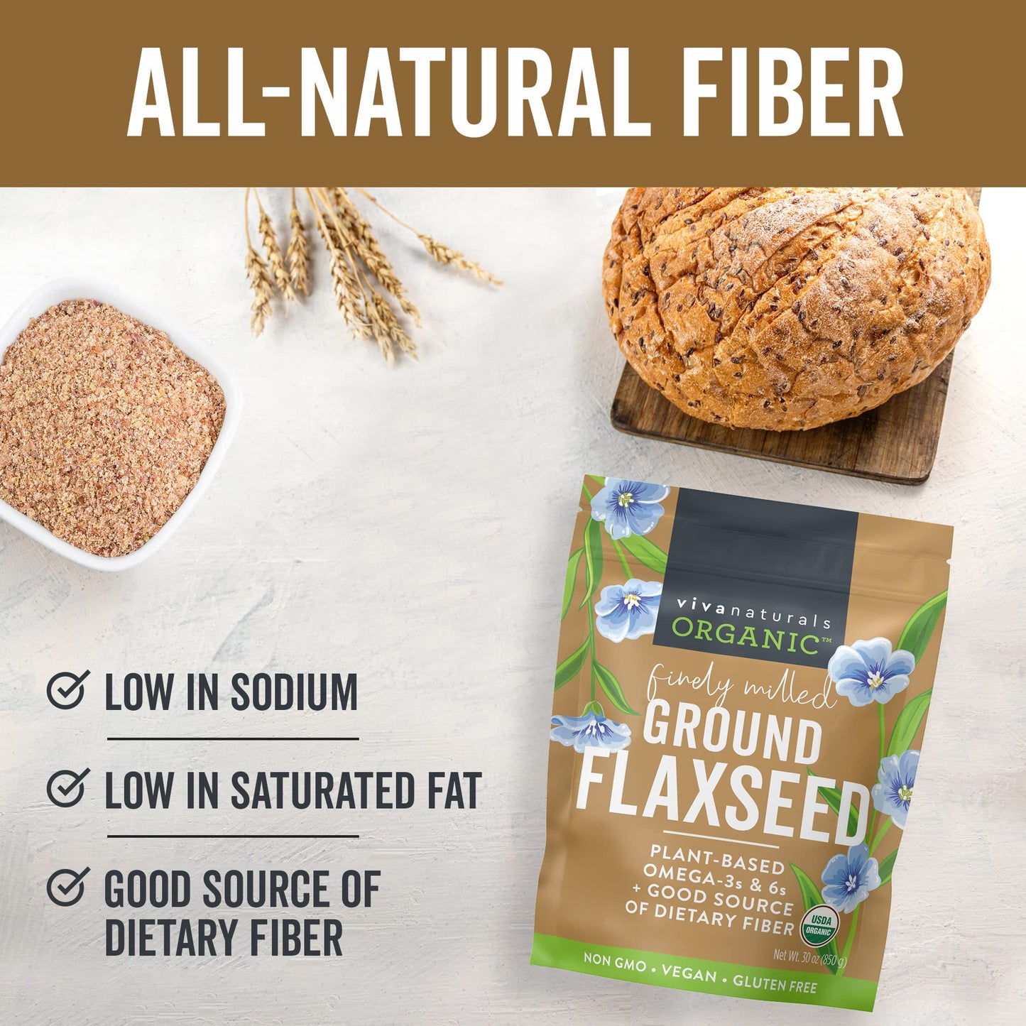 Viva Naturals Organic Ground Flaxseed - Premium Quality Plant-Based Protein And Vegan Omega 3 With Fiber, Perfect For Smoothies,