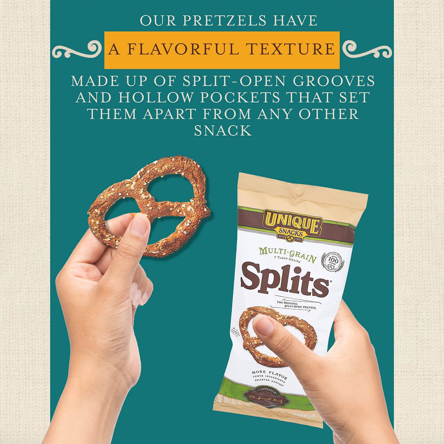 Unique Snacks Multi Grain Pretzels, Homestyle Baked, 11 oz (Pack of 6), Certified OU Kosher, Non-GMO, Multi-grain