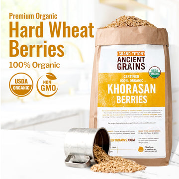 Grand Teton - Ancient Grains Khorasan Wheat Berries, 100% Organic Berries, Premium Food-Grade Khorasan Grain, For Milling, Sprou