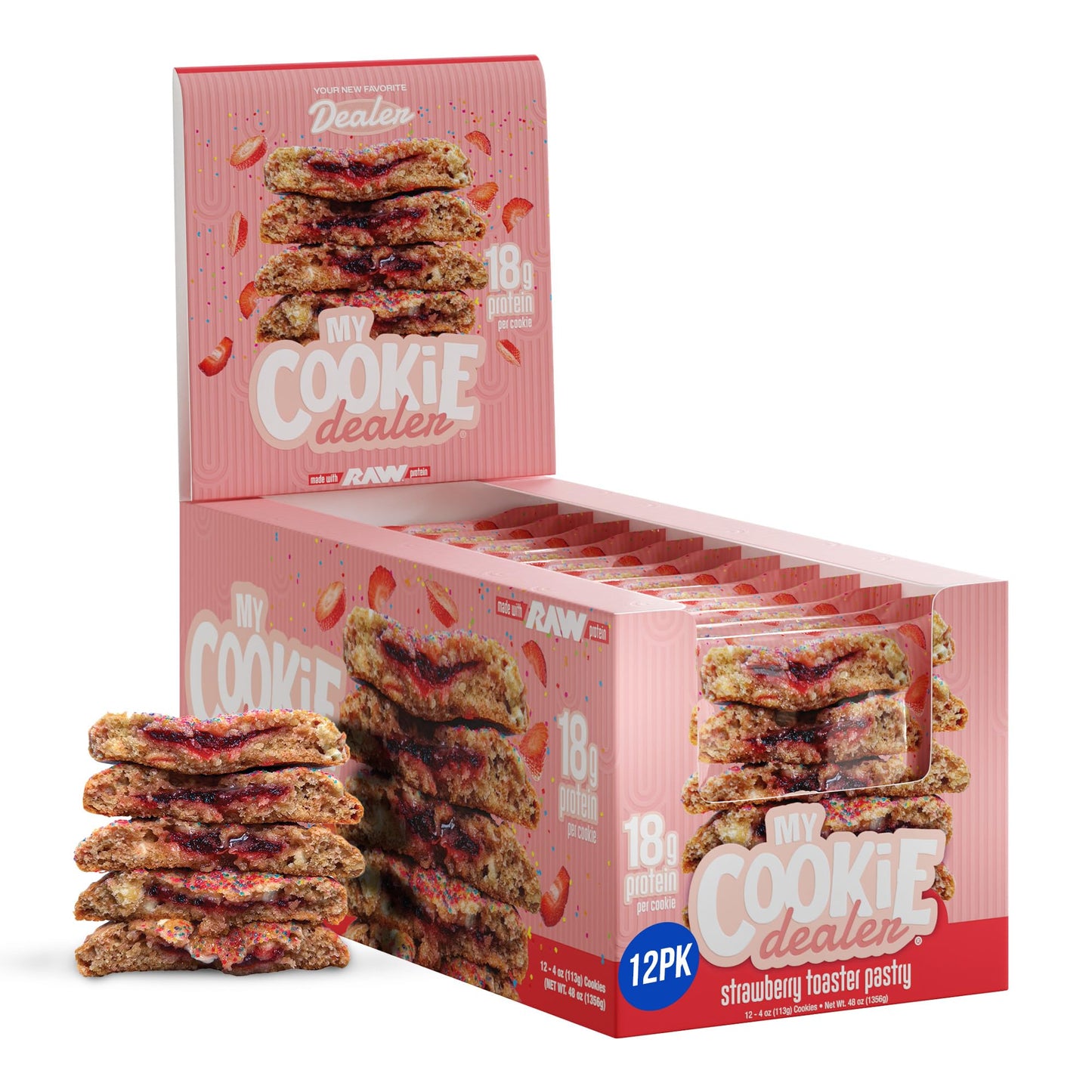 My Cookie Dealer Soft Baked Protein Cookies, Strawberry Toaster Pastry (12-Pack, 4Oz Cookie) - 18G Protein Per Cookie (Made With