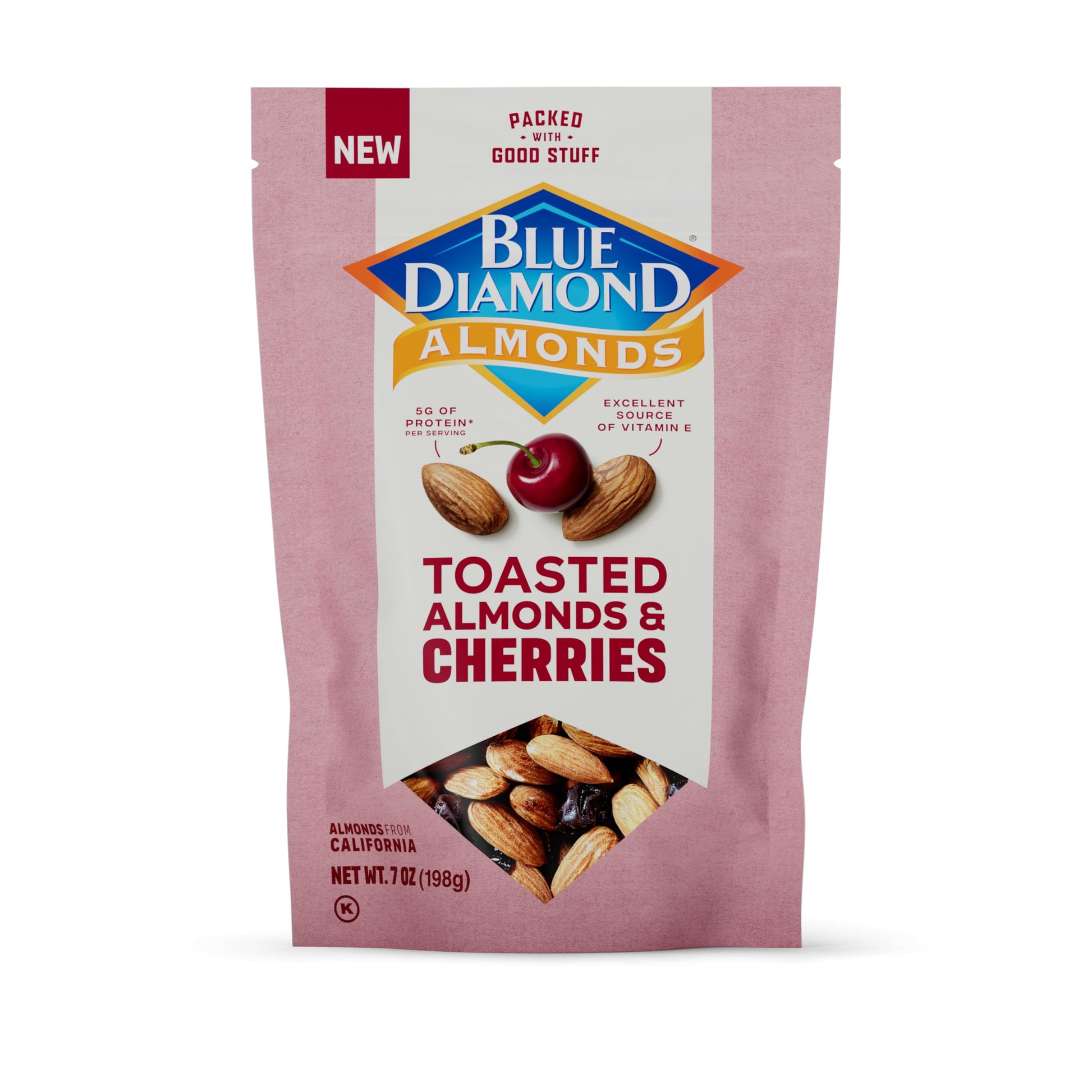 Blue Diamond Almonds, Toasted Almonds and Dried Cherries Make For Sweet, Tart, and Healthy Snacking with 5g of Protein, 7 Ounce