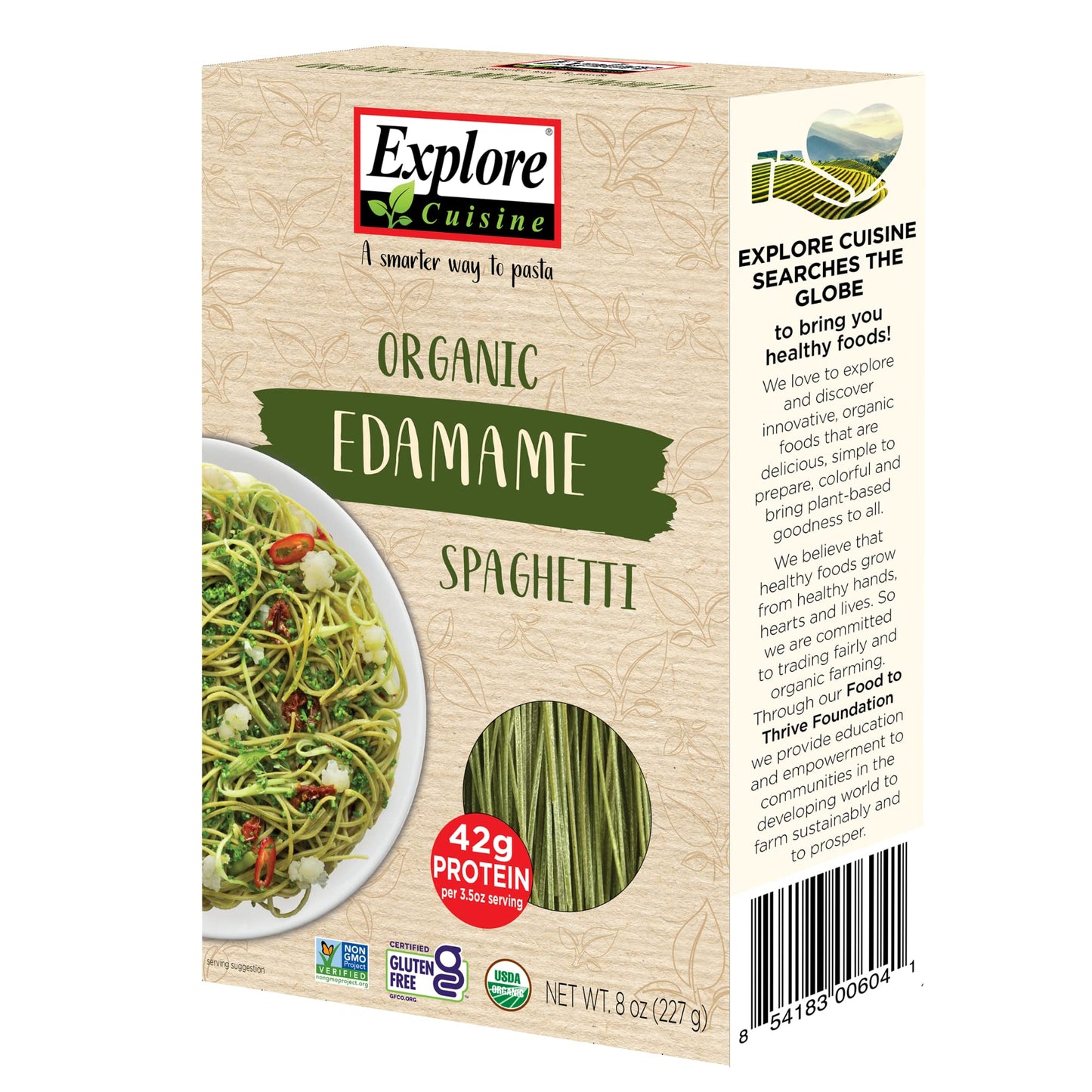 Explore Cuisine Organic Edamame Spaghetti - 8 oz - Easy-to-Make Pasta - High in Plant-Based Protein - Non-GMO, Gluten Free, Vega