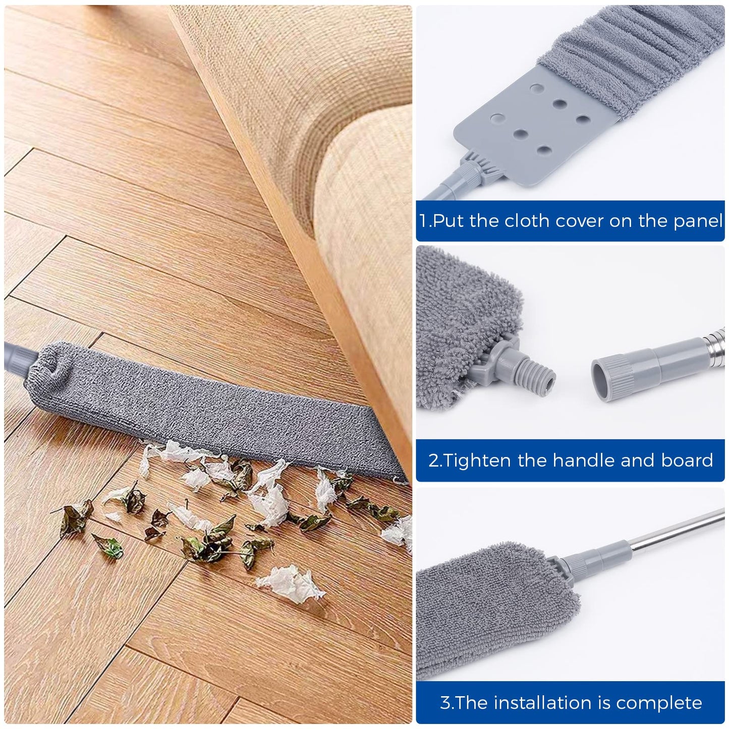 Retractable Gap Dust Cleaner Cleaning Tools With 2 Microfiber Dusting Cloths Long Handle 60Inches Washable And Retractable Duste
