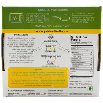 Pride Of India - Mung Bean Plain Papadum Lentil Crisp, 10 count (3.53oz - 100gm) - Plant Based Protein Snack, Gluten-Free Vegan