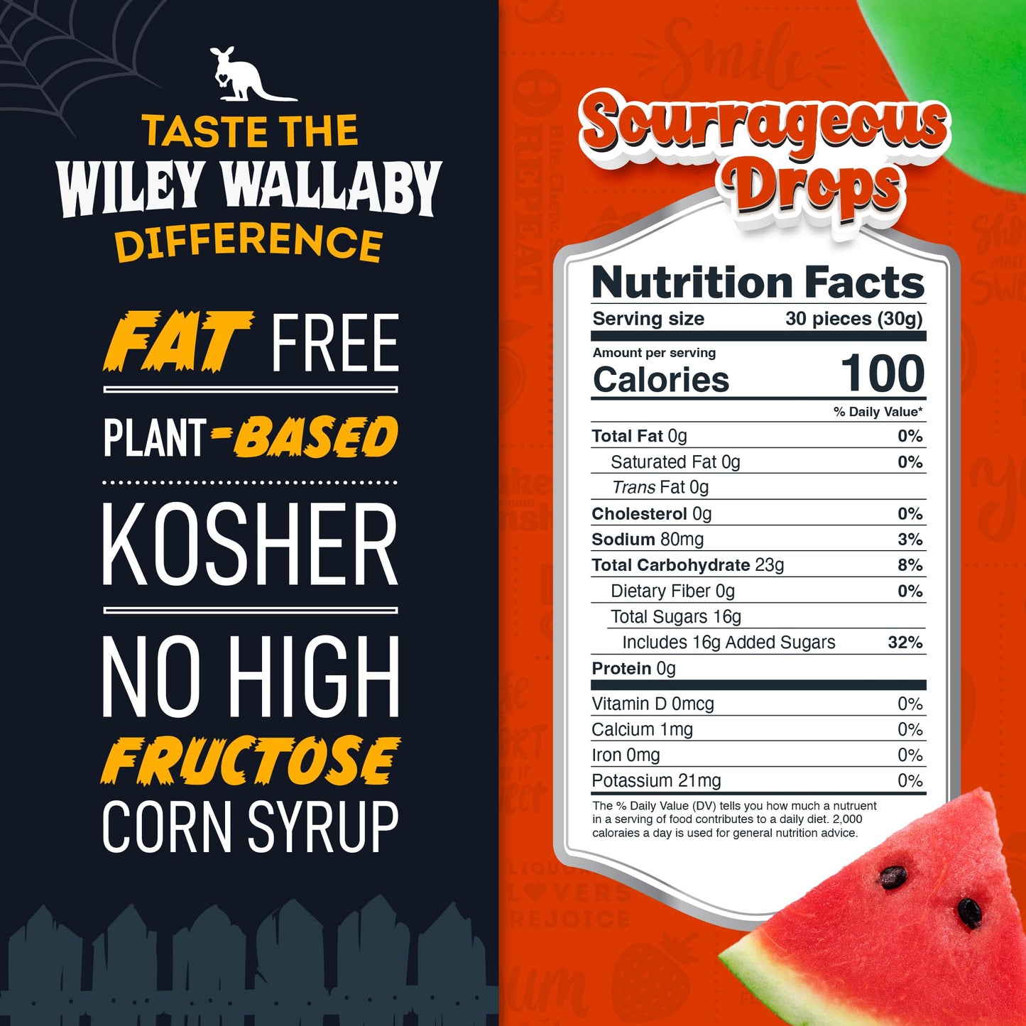 Wiley Wallaby Licorice Candy Bites 3.0 Ounce Gourmet Sourrageous Drops In Mini Candy Bags, 18 Pack