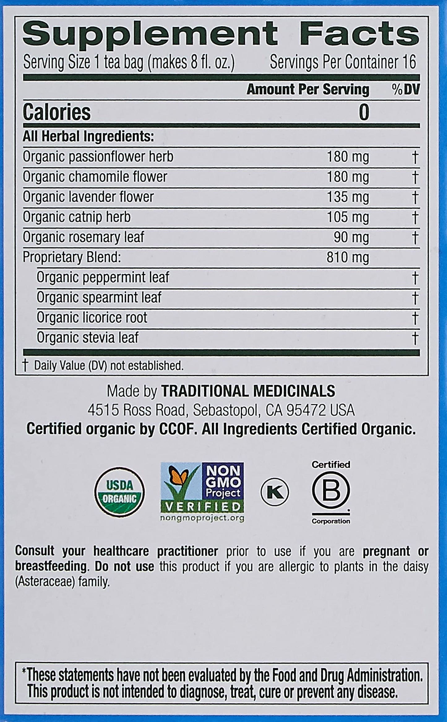 Traditional Medicinals Organic Cup of Calm Herbal Tea, 16 ct